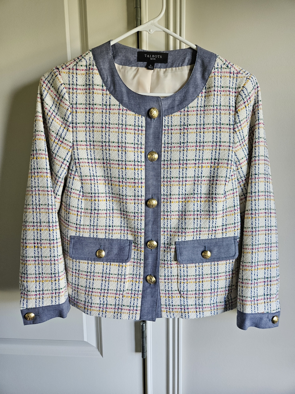 Talbots Petite Cream Multicolor Tweed Button-Front Jacket 4P